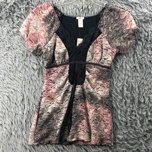 Studio Y Blouse Womens Small NWT Vneck Lace Ombre Layered Balloon Sleeve